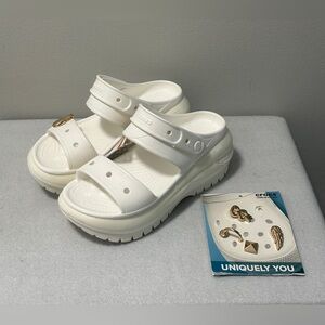 NWT Crocs Mega Crush Sandals Women 6 Men 4 White Platform Wedge Clog W/ Charms